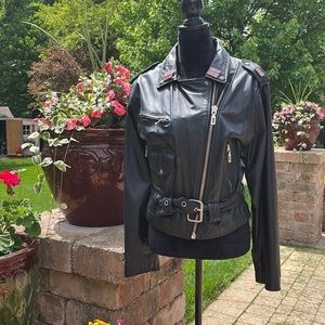 Black leather motorcycle jacket. Medium